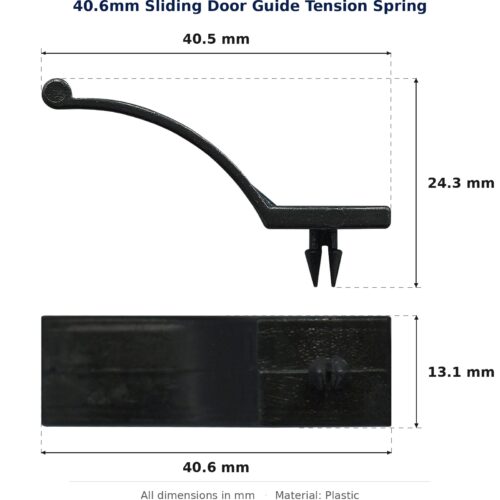 40.6mm Sliding Door Guide Tension Spring – Suits Screen Doors dimension diagram - overall 40.6 mm x 24.3 mm, every dimension measured in millimetres. TradeBase Australia part GDETNS41.