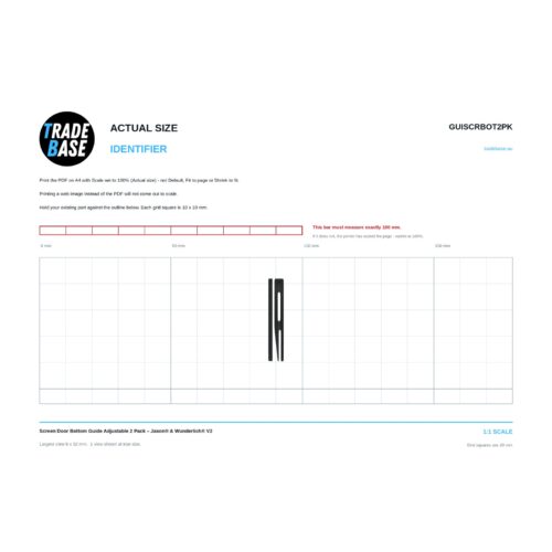 Actual size 1:1 print guide for Screen Door Bottom Guide Adjustable 2 Pack – Jason® & Wunderlich® V2 on a 10 mm grid