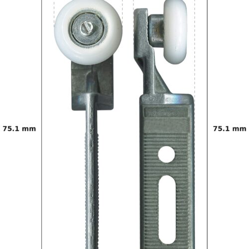 75.1mm Adjustable Sliding Door Top Hanger & Roller – Suits Screen Doors dimension diagram - overall 19.6 mm x 75.1 mm, every dimension measured in millimetres. TradeBase Australia part HNG75.
