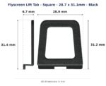 Dimension diagram for LFT4200BLK Flyscreen Lift Tab - TradeBase Australia. All dimensions in millimetres, drawn on the part.