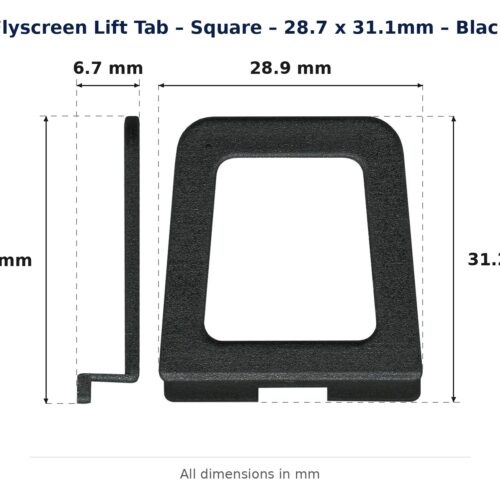 Dimension diagram for LFT4200BLK Flyscreen Lift Tab - TradeBase Australia. All dimensions in millimetres, drawn on the part.