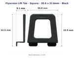 Dimension diagram for LFT4210BLK Flyscreen Lift Tab - TradeBase Australia. All dimensions in millimetres, drawn on the part.