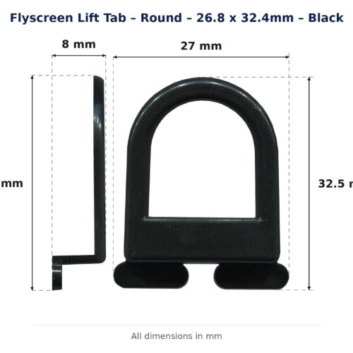 Dimension diagram for LFT4215BLK Flyscreen Lift Tab - TradeBase Australia. All dimensions in millimetres, drawn on the part.