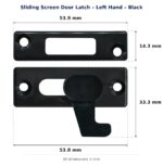 Dimension diagram for LTC6281 Sliding Screen Door Latch - TradeBase Australia. All dimensions in millimetres, drawn on the part.