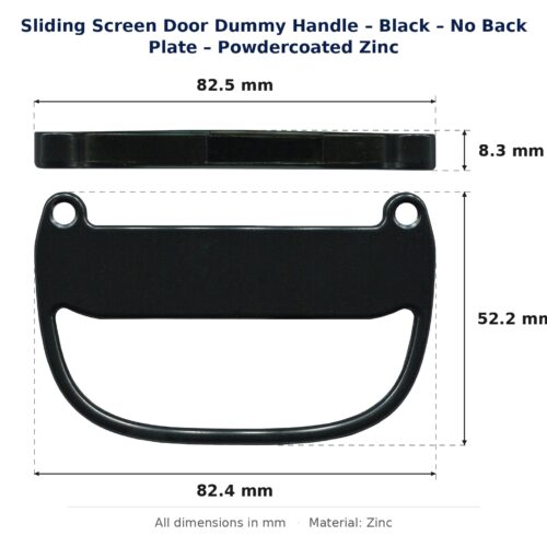 Dimension diagram for LTC8050 Sliding Screen Door Dummy Handle - TradeBase Australia. All dimensions in millimetres, drawn on the part.