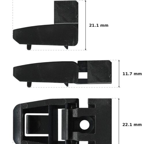 Dimension diagram for LTS4640BLK Flyscreen Lift Tab with Plunger Stay - TradeBase Australia. All dimensions in millimetres, drawn on the part.