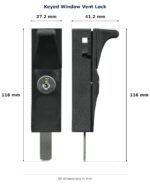 Keyed Window Vent Lock – Suits current Frontline dimension diagram. Every dimension measured in millimetres. TradeBase Australia part LVT6081.