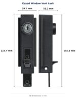 Keyed Window Vent Lock – Suits BGC dimension diagram. Overall size 29W x 116H x 31L mm. Every dimension measured in millimetres. TradeBase Australia part LVT6082.