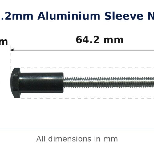64.2mm Aluminium Sleeve Nut – Suits Lock Pulls 4-8590 and 4-8660 dimension diagram - overall 64.2 mm x 11 mm, every dimension measured in millimetres. TradeBase Australia part NUTSLV64.