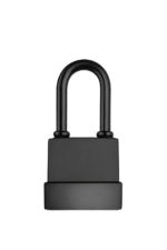 55mm black waterproof covered padlock with sealed thermoplastic body and coated hardened steel shackle