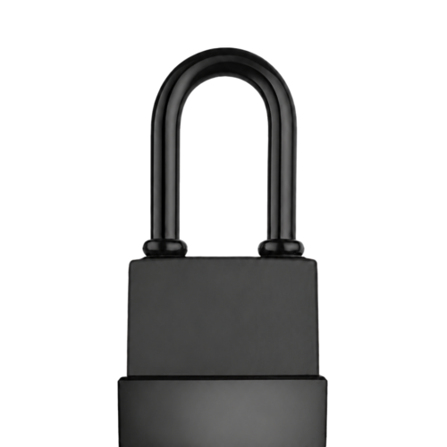 55mm black waterproof covered padlock with sealed thermoplastic body and coated hardened steel shackle