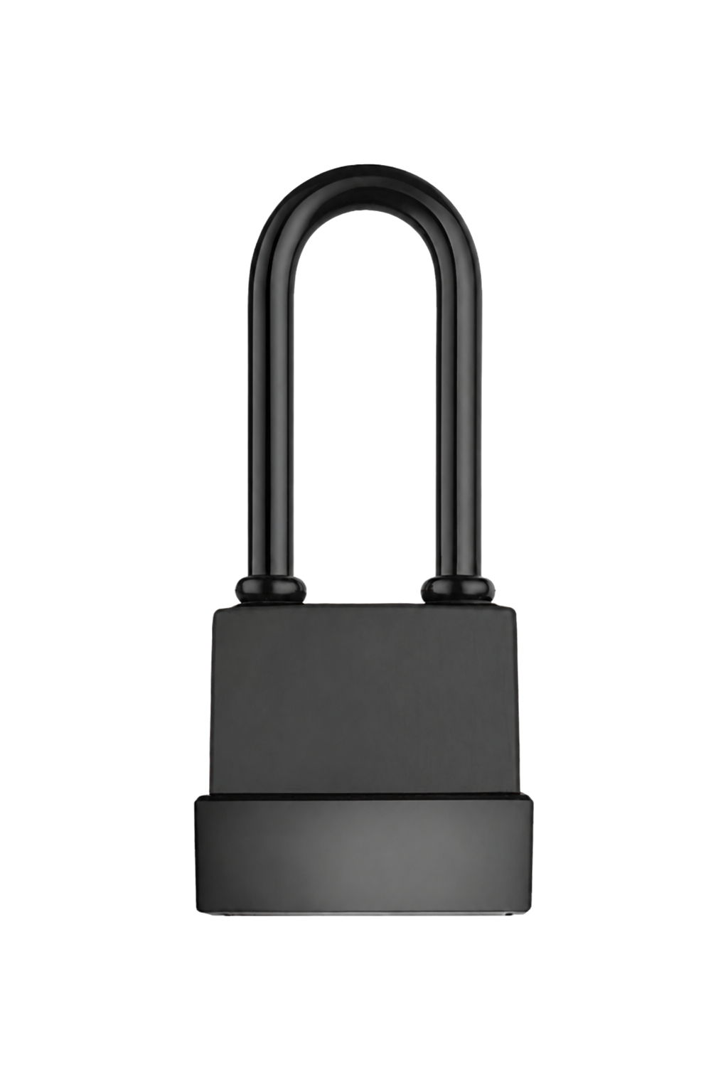 Black Long Shackle Waterproof Covered Padlock – Sealed Steel Body, Fully Coated No-Rust Shackle Black waterproof covered padlock with long fully coated no-rust hardened steel shackle and sealed thermoplastic body