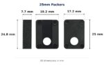 25mm Packers – Suits Patio Doors dimension diagram - overall 19.2 mm x 25 mm, every dimension measured in millimetres. TradeBase Australia part PKG25.