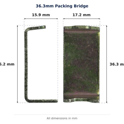 36.3mm Packing Bridge – Suits 3-1010, 3-1013 and 3-1018 dimension diagram - overall 17.2 mm x 36.3 mm, every dimension measured in millimetres. TradeBase Australia part PKG36.