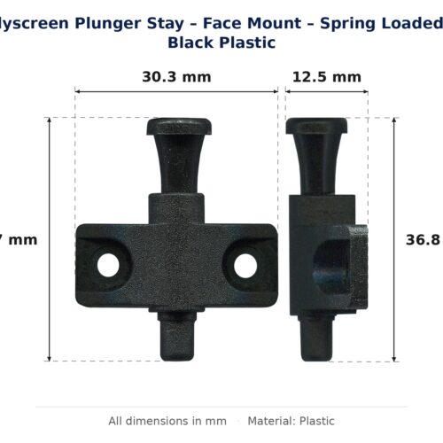 Dimension diagram for PST4635 Flyscreen Plunger Stay - TradeBase Australia. All dimensions in millimetres, drawn on the part.