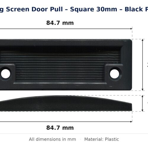 Dimension diagram for PUL808430 Sliding Screen Door Pull - TradeBase Australia. All dimensions in millimetres, drawn on the part.
