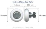 19.6mm Sliding Door Roller – Suits Wardrobe Doors dimension diagram - overall 19.5 mm x 19.6 mm, every dimension measured in millimetres. TradeBase Australia part ROL20CVX.