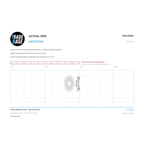 Actual size 1:1 print guide for 23.9mm Sliding Door Roller – Suits Screen Doors on a 10 mm grid