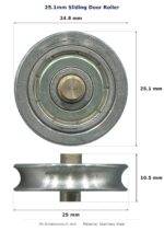 25.1mm Sliding Door Roller – Suits Patio Doors dimension diagram - overall 25 mm x 25.1 mm, every dimension measured in millimetres. TradeBase Australia part ROL25CNC.