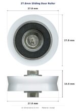 27.8mm Sliding Door Roller – Suits Screen Doors dimension diagram - overall 27.8 mm x 27.8 mm, every dimension measured in millimetres. TradeBase Australia part ROL28VGR.