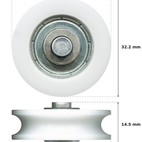 32.2mm Sliding Door Roller – Suits Patio and Screen Doors dimension diagram - overall 32.2 mm x 32.2 mm, every dimension measured in millimetres. TradeBase Australia part ROL32CNC.