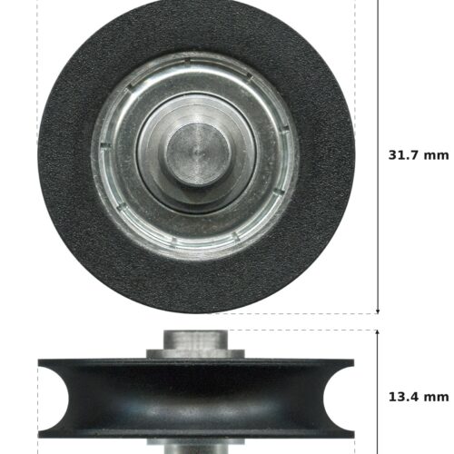 31.7mm Sliding Door Roller – Suits 1-3030, 1-3033, 1-3034, 1-3035 and 1-3036 Security Door Carriage Only dimension diagram - overall 31.7 mm x 31.7 mm, every dimension measured in millimetres. TradeBase Australia part ROL32SS.