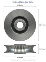 33.2mm Sliding Door Roller – Suits Patio and Screen Doors dimension diagram - overall 33.2 mm x 32.9 mm, every dimension measured in millimetres. TradeBase Australia part ROL33CNC.