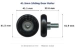 41.9mm Sliding Door Roller – Suits Hanging Doors dimension diagram - overall 41.1 mm x 41.9 mm, every dimension measured in millimetres. TradeBase Australia part ROL42CVX.