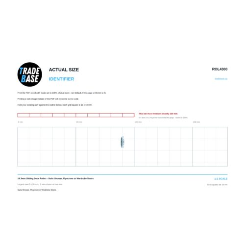 Actual size 1:1 print guide for 19.3mm Sliding Door Roller – Suits Shower, Flyscreen or Wardrobe Doors on a 10 mm grid