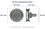 35.3mm Sliding Door Roller – Suits Brick Cutter dimension diagram - overall 35.3 mm x 35.1 mm, every dimension measured in millimetres. TradeBase Australia part ROL4631.