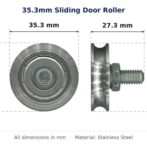35.3mm Sliding Door Roller – Suits Brick Cutter dimension diagram - overall 35.3 mm x 35.1 mm, every dimension measured in millimetres. TradeBase Australia part ROL4631.