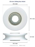 25.4mm Sliding Door Roller – Suits Screen Doors dimension diagram - overall 25.4 mm x 25.1 mm, every dimension measured in millimetres. TradeBase Australia part ROL4660.