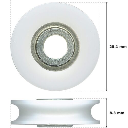 25.4mm Sliding Door Roller – Suits Screen Doors dimension diagram - overall 25.4 mm x 25.1 mm, every dimension measured in millimetres. TradeBase Australia part ROL4660.