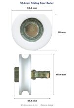 50.6mm Sliding Door Roller – Suits Commercial Hanging Doors dimension diagram - overall 50.6 mm x 50 mm, every dimension measured in millimetres. TradeBase Australia part ROL51CNC.