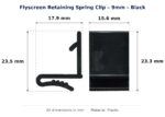 Dimension diagram for RSC4319 Flyscreen Retaining Spring Clip - TradeBase Australia. All dimensions in millimetres, drawn on the part.