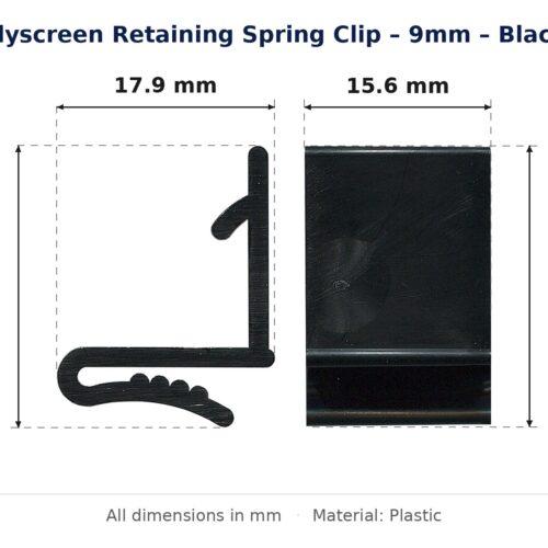 Dimension diagram for RSC4319 Flyscreen Retaining Spring Clip - TradeBase Australia. All dimensions in millimetres, drawn on the part.