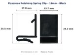 Dimension diagram for RSC4320 Flyscreen Retaining Spring Clip - TradeBase Australia. All dimensions in millimetres, drawn on the part.