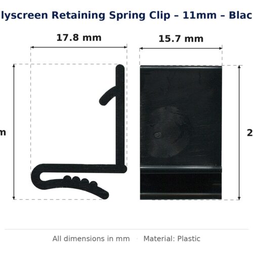 Dimension diagram for RSC4320 Flyscreen Retaining Spring Clip - TradeBase Australia. All dimensions in millimetres, drawn on the part.