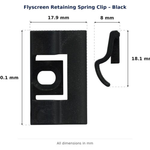 Dimension diagram for RSC4656 Flyscreen Retaining Spring Clip - TradeBase Australia. All dimensions in millimetres, drawn on the part.