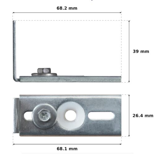 68.2mm Shower Screen Jamb Bracket – Suits Bi-fold Doors dimension diagram - overall 68.2 mm x 39 mm, every dimension measured in millimetres. TradeBase Australia part SHBKT68.