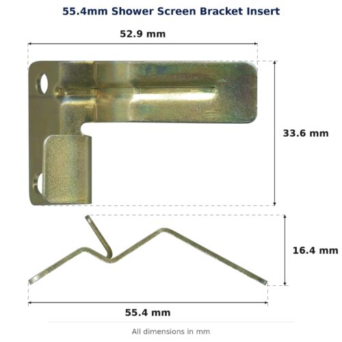 55.4mm Shower Screen Bracket Insert – Suits Bi-fold Doors dimension diagram - overall 55.4 mm x 33.6 mm, every dimension measured in millimetres. TradeBase Australia part SHBKTI55.