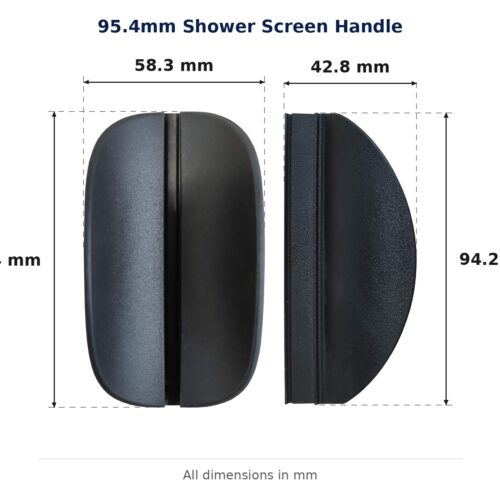 95.4mm Shower Screen Handle – Suits Shower Screens dimension diagram - overall 58.3 mm x 95.4 mm, every dimension measured in millimetres. TradeBase Australia part SHHDL95.