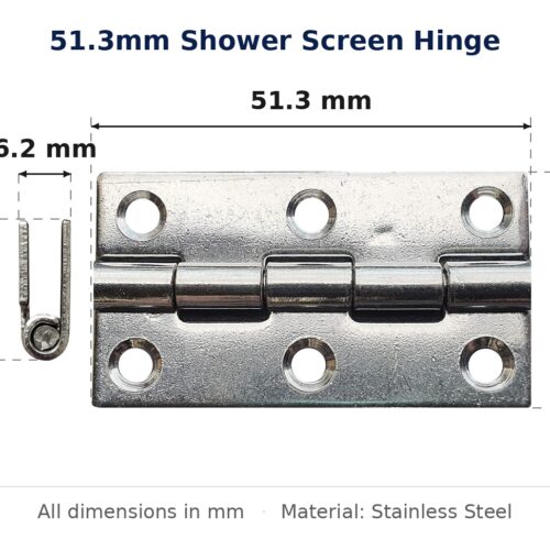 51.3mm Shower Screen Hinge – Suits Shower Screens dimension diagram - overall 51.3 mm x 27.6 mm, every dimension measured in millimetres. TradeBase Australia part SHHNG51.