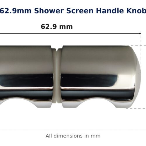 62.9mm Shower Screen Handle Knob – Suits Shower Screens dimension diagram - overall 62.9 mm x 23.6 mm, every dimension measured in millimetres. TradeBase Australia part SHKNB63.