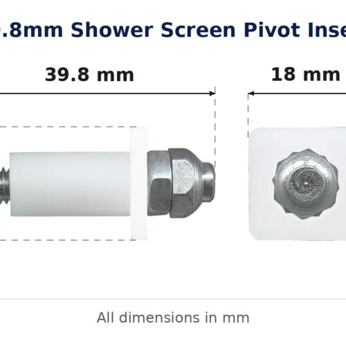 39.8mm Shower Screen Pivot Insert – Suits Bi-fold Doors dimension diagram - overall 39.8 mm x 18.1 mm, every dimension measured in millimetres. TradeBase Australia part SHPVTI40.