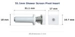 51.1mm Shower Screen Pivot Insert – Suits Bi-fold Doors dimension diagram - overall 51.1 mm x 18 mm, every dimension measured in millimetres. TradeBase Australia part SHPVTI51.