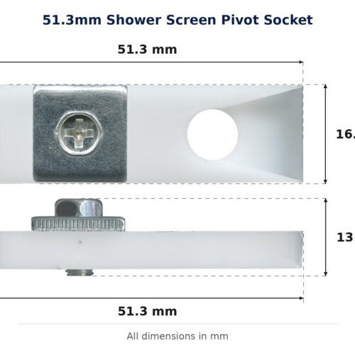 51.3mm Shower Screen Pivot Socket – Suits Bi-fold Doors dimension diagram - overall 51.3 mm x 16.5 mm, every dimension measured in millimetres. TradeBase Australia part SHPVTS51.