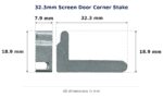 32.3mm Screen Door Corner Stake – Suits Shower Screens dimension diagram - overall 32.3 mm x 18.9 mm, every dimension measured in millimetres. TradeBase Australia part STK32.