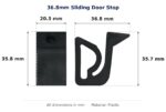 36.8mm Sliding Door Stop – Suits Sliding Doors dimension diagram - overall 36.8 mm x 35.8 mm, every dimension measured in millimetres. TradeBase Australia part STP37.