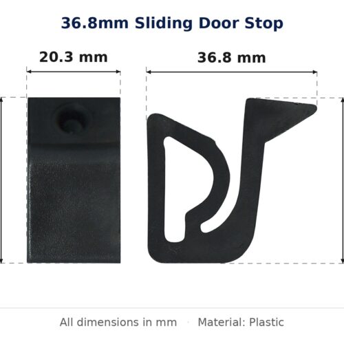 36.8mm Sliding Door Stop – Suits Sliding Doors dimension diagram - overall 36.8 mm x 35.8 mm, every dimension measured in millimetres. TradeBase Australia part STP37.